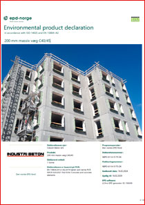 Produkt EPD Betonvæg - 200 mm massiv væg C40/45